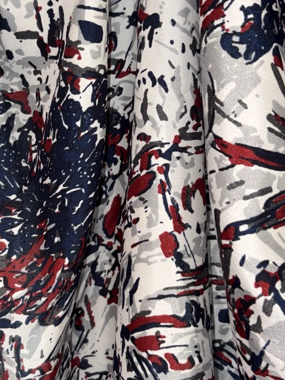 Vintage Mid Century Navy Abstract Silk Satin Scarf Expressionist Art